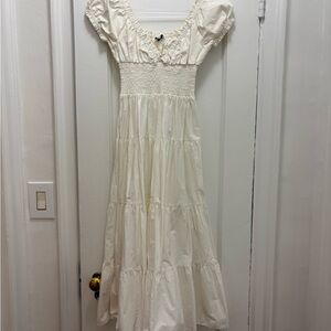 DANIELLE BERNSTEIN White Ruched Puff Sleeve Maxi Dress